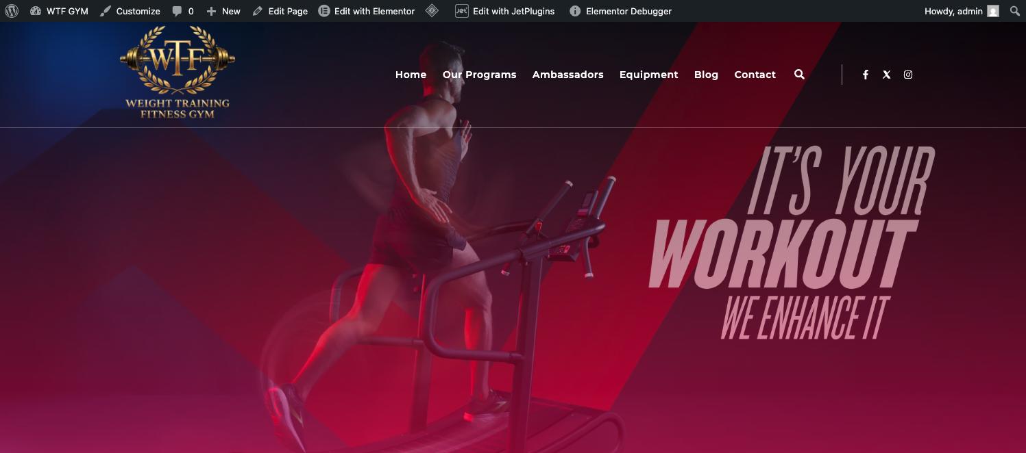 WTF Gym website homepage - weight training fitness gym